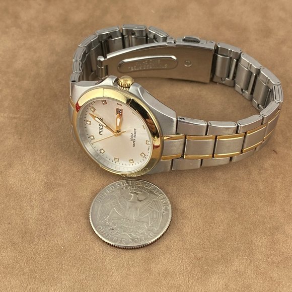 Pulsar Watch 2 Tone Gold and Stainless Steel silverish dial with Crystals - Picture 3 of 6